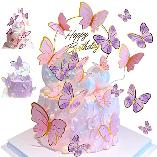 21 Piezas Toppers De Mariposas Para Tartas, Decoración de pastel en forma de mariposa Insertos para placas,Toppers De Mariposas Para Tartas, Para Fiestas De Cumpleaños,Fiestas Shower, Bodas