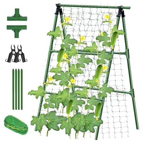 Groumh Verstärktes Metall Gurken Rankgitter A Rahmen Rankgitter Metall Garten Rankgitter Tomaten Pflanzkäfig für Kletterpflanzen Outdoor auf oder abseits Hochbeet | Gemüse und Gurken Rankgitter für