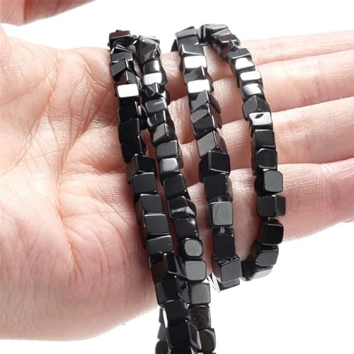 Natursteinperlen Schwarze Serie Achate Tigerauge Lava Dzi Türkise Jaspis Lose Perlen 4 6 8 10 mm für die Schmuckherstellung Armband-Quadrat Hellschwarz, 8 mm 44 bis 45 Stk
