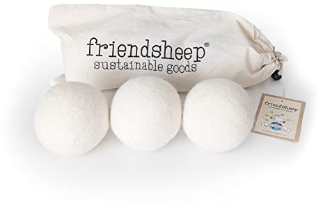 Friendsheep Woll-Trocknerbälle, 3 Stück, XL, Bio-Premium, wiederverwendbar, tierversuchsfrei, handgefertigt, Fair Trade, fusselfrei, Weiß, Trio