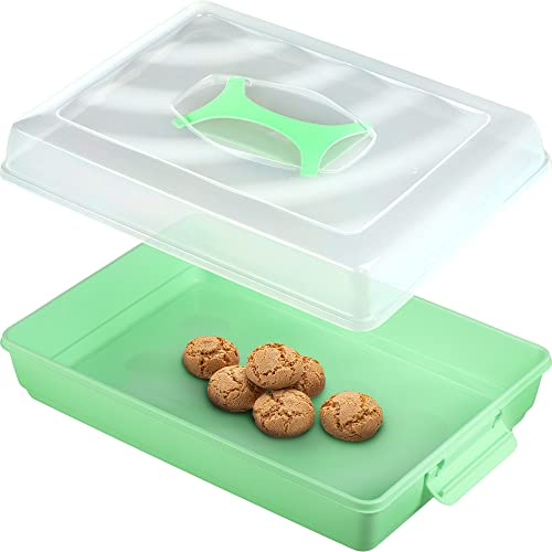 KADAX Caja de plástico para tartas con tapa, 43 x 30 x 12,5 cm, caja de transporte con asa, molde para tartas de hojalata, magdalenas, rectangular, caja de alimentos (menta v2)