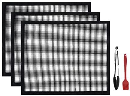 VISEKA Tapis a Mailles pour Barbecue Set de 3 Téflon Feuilles de Cuisson en Téflon avec Pince a Aliments et Brosse a Huile Gril D'extérieur Accessoires de Fumage Réutilisable (Color : Style1)