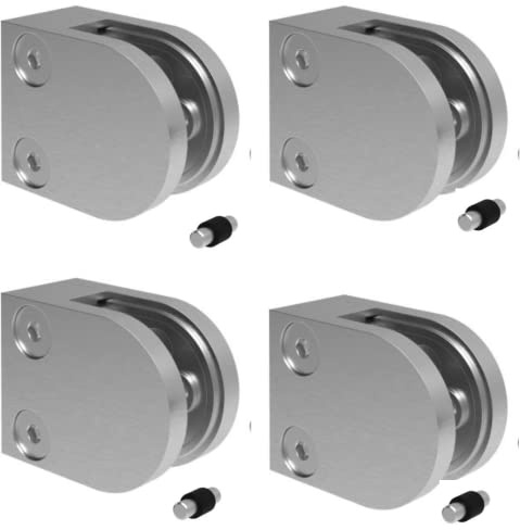 Sellon24® Glashalter 4 Stück Edelstahl Glasklemmen Klemmhalter für Geländer Balkon Rund V2A 40 x 50 x 26 mm + Gummieinlage Set MOD20 (Flach + Gummi 6 mm)