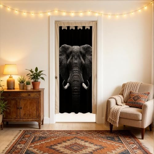Elefanten-Türvorhang für Tür, Privatsphäre, 106x203 cm, 3D-Wildtiermuster, Fensterbehandlungen, Heimdekoration, ethnischer Elefant, schwarz, 30%-50% Raumverdunkelung, Wohnzimmer, Schlafzimmer
