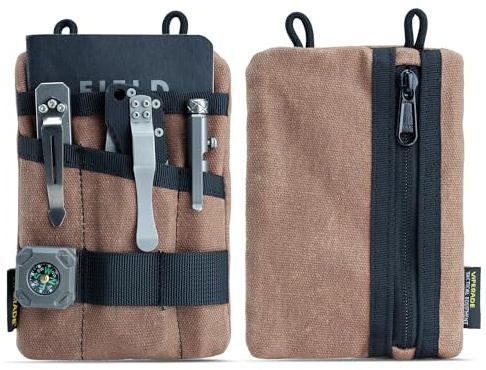 VIPERADE VE1-OW Klein EDC Pocket Pouch, Waxed Canvas EDC Organizer Tasche Klein Werkzeugtasche mit 5 Taschen, Multitool Taschen Organizer für Taschenlampe Multitools Stift Notizbuch -Bräunen