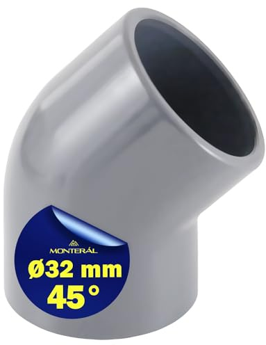 Codo PVC U con Ángulo de 45° Ø 32 mm Se Utiliza para Unir Dos Tubos con Cola - Garantía de 10 Años - MONTERAL