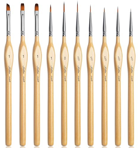 golden maple miniature brushes 10pcs detail paint brushes flat angle filbert fine detail brush set for acrylic, watercolor, dollhouse, citadel, 40k.