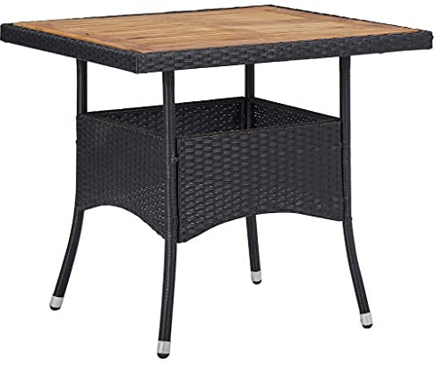 AUVYI Mesa de comedor de jardín de polirratán negro y madera maciza de acacia, 80 x 80 x 75 cm, mesa de camping, mesa de buffet, mesa de cocina, mesa de cerveza, mesa auxiliar, mesa auxiliar, mesa