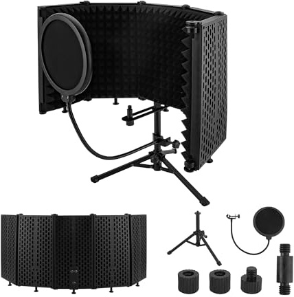Aufnahmemikrofon-Isolationsschild mit Pop-Filter, hochdichter saugfähiger Schaumstoff zum Filtern von Gesang, faltbarer Schallschutz für Blue Yeti (PVB5DS)