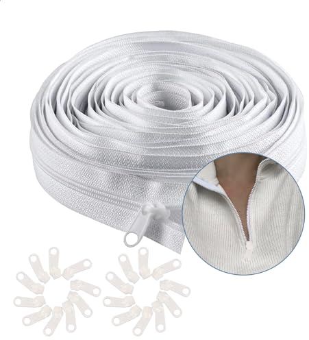 20m Endlos Reissverschluss mit Zipper 5mm Nylon Endlosreißverschluss Reißverschluss Endlos mit 20 Reißverschlusszügen Meterware Teilbar 2.5cm Breit Reißverschluss für Tasche Kleidung Bettwäsche