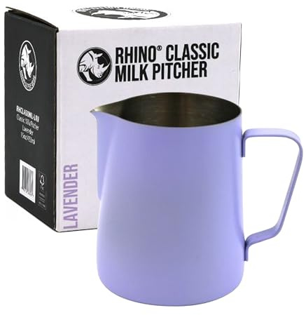 Rhino Classic Milchkännchen, 450 ml (Lavendel), Edelstahl, Verwendung mit Ihrer Kaffeemaschine oder Aufschäumer für einen Latte oder flaches Weiß
