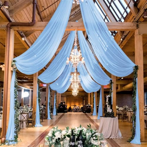 Mateju Tende da Soffitto per Matrimoni, Tessuto Drappeggiato per Arco Nozze, 1 Pezzo Decorazioni Matrimonio Mantovana Tenda in Chiffon, per Feste, Cerimonie, Palcoscenico (Azzurro,75 x 1000cm)