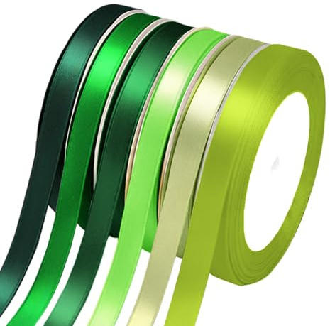 Geschenkband Grün Satinband 6 Farben, Schleifenband Grün 10mm x 23m, Sseidenband Stoffband Satinbänder Grüne Geschenkbänder, Grüne Bänder für Blumenstrauß Schleifen Geschenkverpackungen Basteln DIY