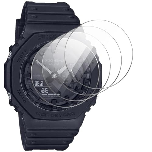 GIOPUEY Skärmskydd för Casio GA-2100, [4-pack] härdat glas skärmskyddsfilm, [Anti-bubbla] [slitstark] – genomskinlig