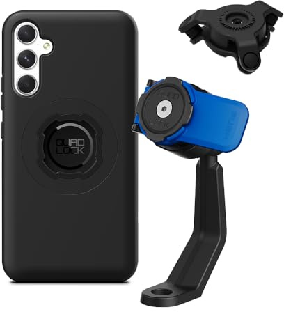 QUAD LOCK Spiegelarm Handyhalterung für Motorrad mit Vibrationsdämpfer und MAG Hülle für Galaxy A34