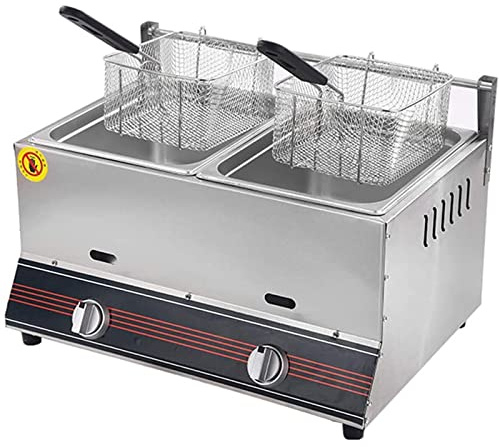 ZYLDDS Deep Fryer Friteuse à gaz Professionnelle,Friteuse à gaz à Double Cylindre 12L avec bac d'assaisonnement et 2 paniers de friture,Facile à Nettoyer