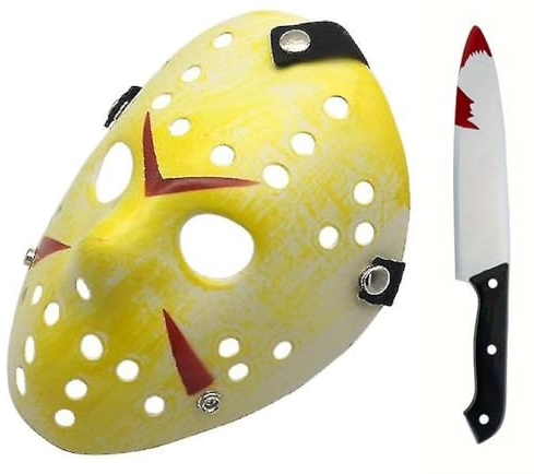 Boolavard 2-teiliges Halloween Cosplay Masken Messer Set für Erwachsenenkostüm, Horror Gelb Dekor Requisite