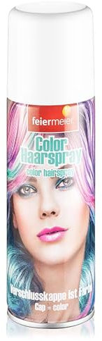 Feiermeier Color Laque pour cheveux, 125 ml, couleur au choix, parfait pour le carnaval, Halloween et les festivals Couleurs vives, facile à laver, différentes couleurs de cheveux disponibles (blanc