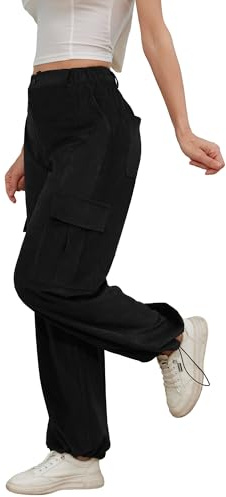 Colisha Pantaloni cargo invernali da donna a gamba larga dritta per escursionismo, camminata, combattimento, con tasche multiple, pantaloni casual da lavoro all'aperto Streetwear, Nero , XL