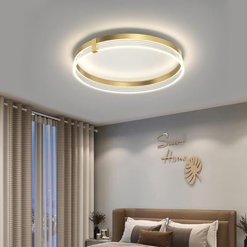 LED Deckenleuchte Gold Runde Schlafzimmerlampe Dimmbar Kreativ Gebürstet Aluminium Acryl Deco Wohnzimmer Lampe Deckenlampe Modern 50cm Oval Panel Leuchte mit Fernbedienung für Kinderzimmer Beleuchtung