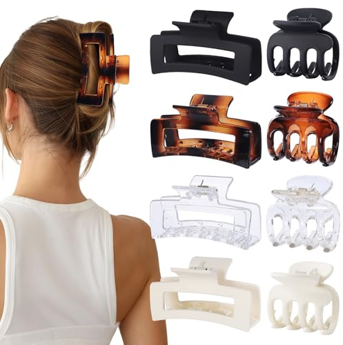 SMKSL Medium Hair Clips for Women 8 Pcs Small Claw Clips for Thin and Thick Hair 2 Styles Hair Claw Clips Combination Rectangle Banana Jaw Hair Accessories for Women and Girls (Transparent)
