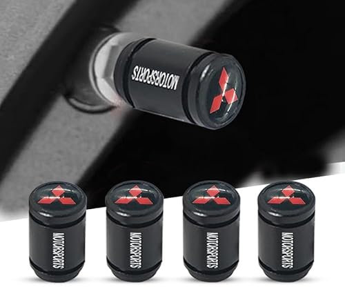 IUYTGTR 4 Stück Auto Ventilkappen, für Mitsubishi L200 2006-2015 Leuchtende Reifenkappen, Mit Beschriftung Ventilkappen Auto Reifen Staubkappen,normal-Black