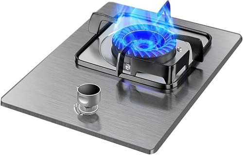 MOZ4dxy Gaskocher, Gaskochfeld, integriertes Gaskochfeld – Tischküche for Kochen – leicht zu reinigende Platte aus gehärtetem Glas oder Edelstahl – einzelner Brenner – Flammendurchschlagschutz