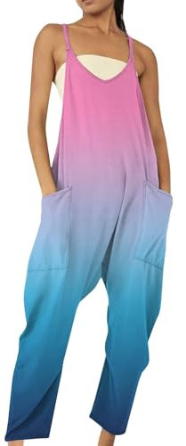 Brautjungfern-Jumpsuit für Damen, V-Ausschnitt, ärmellos, Spaghettiträger, Haremshose, Overalls mit Taschen, lockerer Overall, weites Bein, gelb, XL