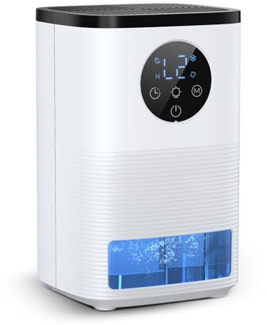 Deshumidificador 1600 ml, Deshumidificadores de Humedad Silencioso Bajo Consumo, Modo Dormir, Apagado Automático, Temporizador 24H, Descongelación Automática, Luz Ambiental para Hogar