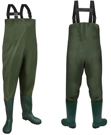 Vkechh Wathose Nylon PVC Angelhose wasserdicht mit rutschfeste Gummistiefeln Hochwasserhose Fischteichhose für Angeln, Jagd, Autowäsche, Gärten