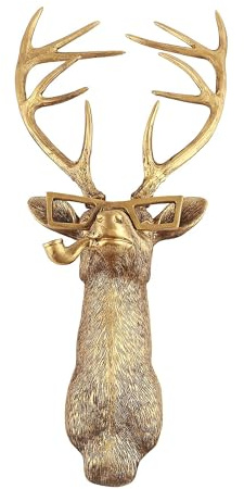 Hirsch Hirsch Kopf Wandskulptur Künstlicher Hirschkopf Geweih Wanddekoration Hirsch Kopf Wandhalterung Geometrischer Hirsch mit Brille und Rohr Wandbehang Dekor