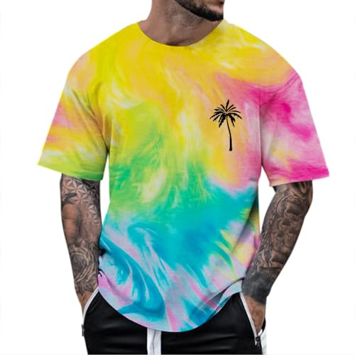 ZDSUHYIW T-shirts pour homme vintage cocotier imprimé streetwear t-shirt motif palmier hauts à manches courtes t-shirt de sport coloré arc-en-ciel t-shirt à manches courtes t-shirt long arc-en-ciel