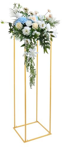 Goldener Blumenständer Metall, Hohe Rechteckige Dekosäule Blumenhalter für Hochzeit Tischdeko & Zuhause