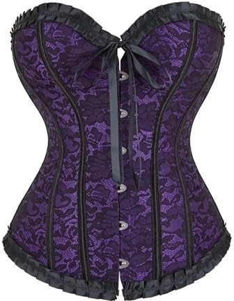 GMVZGQW korsettbustier-topp för kvinnor, överbröst blomunderkläder, sexiga korsetter, spetsöverdrag, vintage-kostym, violett, XXL