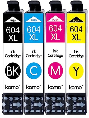 Kamo 4er-Pack 604 XL Patrone Kompatibel mit Epson 604 604XL Druckerpatrone Multipack, für Expression Home XP-2200 XP-2205 XP-3200 XP-3205 XP-4200, WorkForce WF-2910DWF WF-2930DWF WF-2935DWF WF-2950DWF