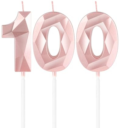 mciskin Rose Gold 100th Birthday Candles,100th Birthday Decorations for Women,3D Number 100 Candle for Cake,Rose Gold Candles Cake Topper for Her Women Party Decorations Wedding Supplies