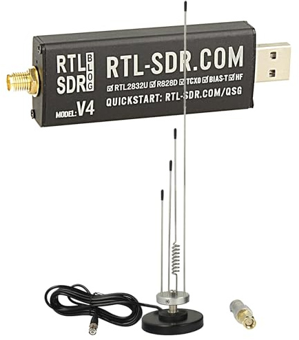 Impulsfoto RTL-SDR Blog V4 + Moonraker Skyscan Mobile Scanner Antenne Bundle (25-2000 MHz, 65 cm, Magnetfuß) – Komplettlösung für HF-, VHF- & UHF-Empfang
