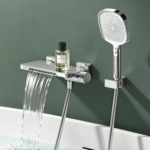 Mai & Mai Badewannenarmatur mit Handbrause, Wannenarmatur Wasserfall Silber