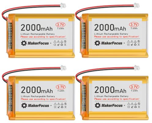 YELUFT Lot de 4 batteries rechargeables au lithium polymère 3,7 V 2000 mAh 1S avec carte de protection et connecteur JST 1.25 pour carte de développement ESP32
