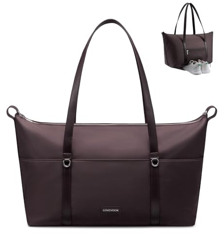 LOVEVOOK Sportväska för damer, liten gymväska, reseväska med skofack och våtfack, simväska, handbagage, väska för sport, resor, helger, vattentäta duffelväskor för resor, Choklad, M, Klassisk