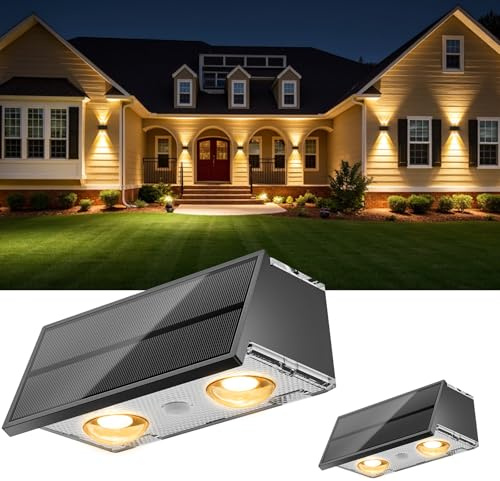 NIORSUN Solar Fence Lights,2 Pack Deck Light,Led Outdoor Lights 3000K/4500K/6000K+ RGB Up & Down Wall Lights Waterproof,Solar Powered Light for Backyard/Pool/Railing/Patio/Porch/Step Black