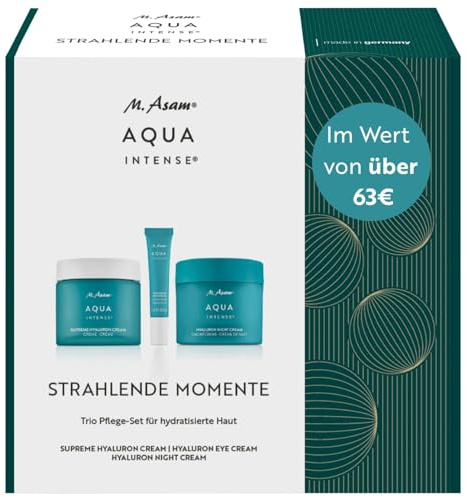 M. Asam AQUA INTENSE Hyaluron Pflege Set – Supreme Hyaluron Cream (50 ml), Nachtcreme (50 ml) & Augencreme (15 ml) – 120h Feuchtigkeit, Anti-Falten & Regeneration