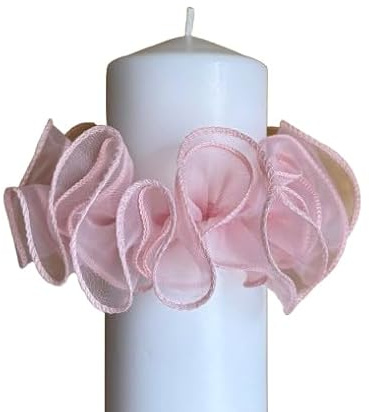 Kerzenrock mit Glanz rosa zartrosa Tropfenfänger Tropfschutz Taufe Kerzentuch aus Organza für Kerze 2-3 cm 4-7 cm 7-8 cm Kommunionkerze Taufkerze Konfirmation Kommunion Hochzeit