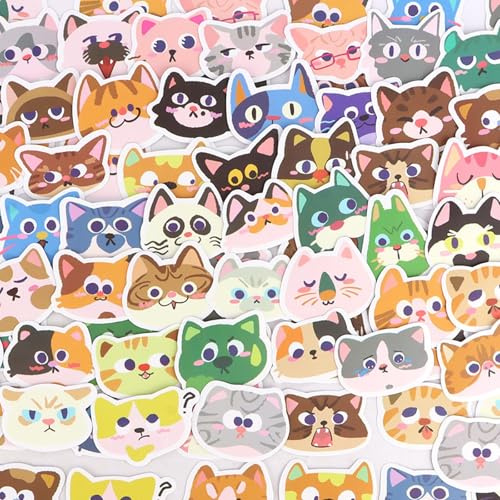 Wanciler 100 Pcs Cute Cartoon Cat Stickers Set Assorted Kawaii Animal Waterproof Vinyl Decals for Journaling Scrapbooking Laptop Water Bottle Guitar DIY Crafts Cat Lover Gifts