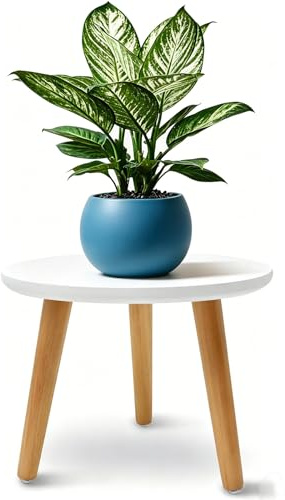 YuLiMirich Soporte para plantas de madera, color blanco, soporte redondo para flores, taburete con 3 patas para diferentes tamaños de macetas, taburete decorativo para casa, jardín, interior y