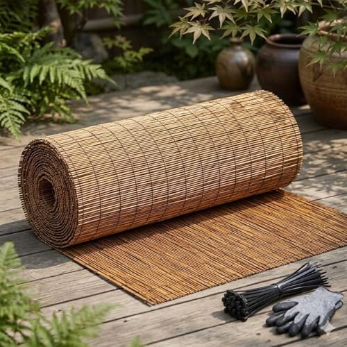 Sichtschutzzaun Balkonsichtschutz, Natürliches Schilfrohr Sichtschutz Garten, Outdoor Balkonverkleidung & Terrassenschutz. Atmungsaktiver Sonnenschutz & Windschutz(H120xL300cm)