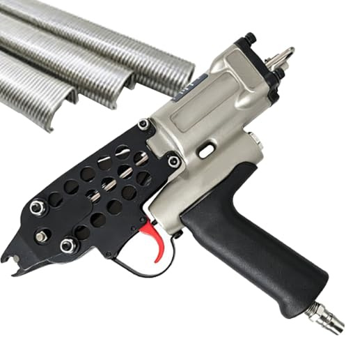 Pistola de anillo Air Hog con riel guía de clavos | Diámetro de cierre de 3,0 mm a 4,8 mm, herramienta neumática de alicate de anillo de cerdo, for cercas, jaulas(760FAT)
