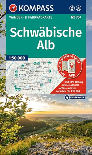 KOMPASS Wanderkarten-Set 767 Schwäbische Alb (4 Karten) 1:50.000: Wander- und Fahrradkarte in einem - inklusive Offline-Verwendung in der KOMPASS-App. Wander-& Radwege.