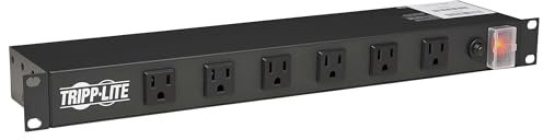 Tripp Lite 12-Outlet Rack Mount Power Strip PDU, Six Front & Six Rear Facing Outlets, 15A, 120V, 15ft Cord with Right-Angle Plug, Horizontal 1U Rack Mount, Black