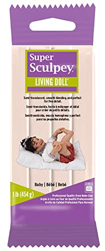 Polyform Super Sculpey Living Doll Baby, Premium, Non Toxic, Soft, Sculpting Modeling Polymer Clay, Oven Bake Clay, 1 Pound bar. Great for All Advanced sculptors, Artists and Doll Makers.